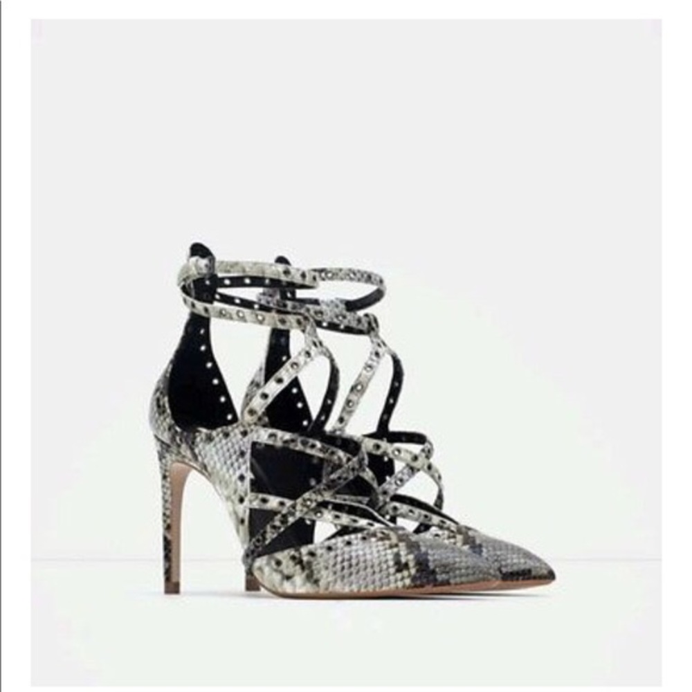 Zara Snakeskin Strappy Heels